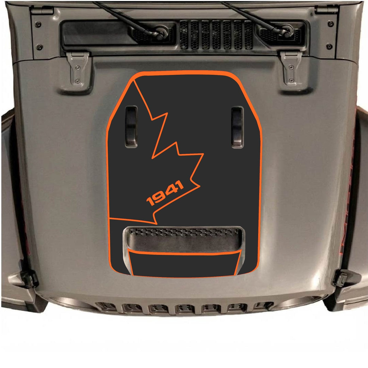 CarCode hood decal for Jeep Wrangler JL/JLU Rubicon 392 and JT Gladiator Mojave, style #25, black and white graphic design on hood