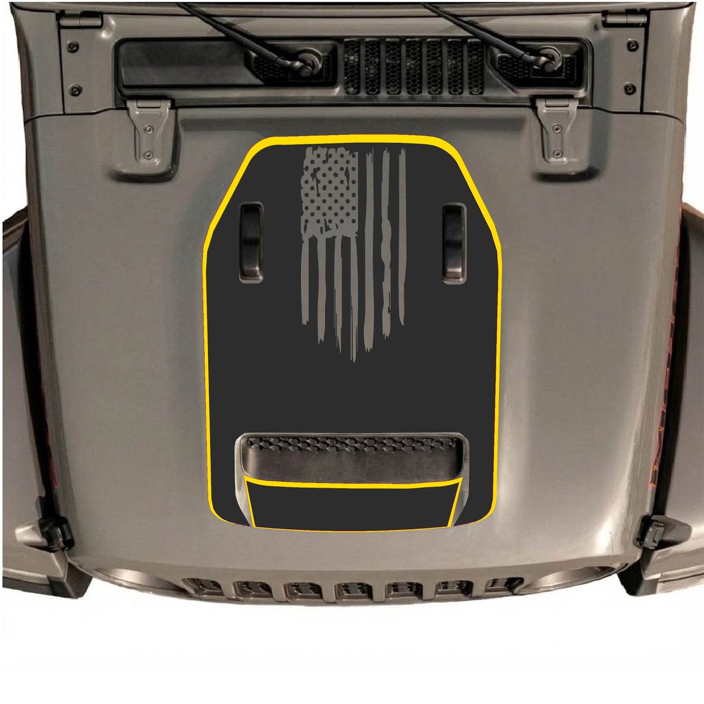 CarCode hood decal for Jeep Wrangler JL/JLU Rubicon 392 and JT Gladiator Mojave 2020-2026, style #84, shown on vehicle hood