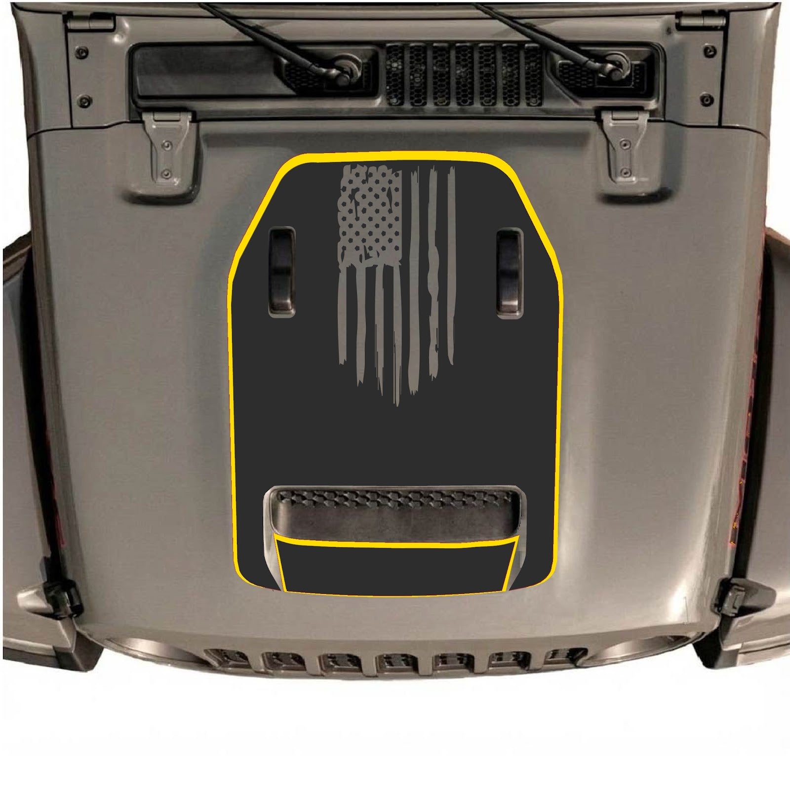 CarCode hood decal for Jeep Wrangler JL/JLU Rubicon 392 and JT Gladiator Mojave 2020-2026, style #84, shown on vehicle hood