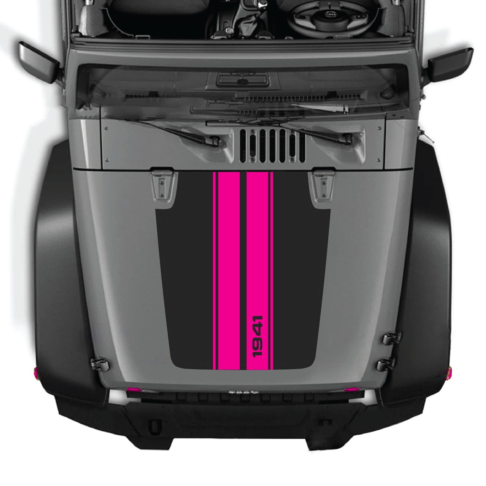 CarCode hood decal for Jeep Wrangler JK/JKU 2007-2018, style #01, featuring bold design on vehicle's hood in the image.