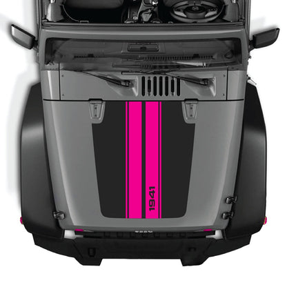 CarCode hood decal for Jeep Wrangler JK/JKU 2007-2018, style #01, featuring bold design on vehicle's hood in the image.