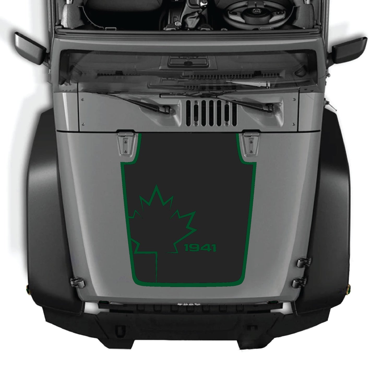 CarCode hood decal for Jeep Wrangler JK/JKU 2007-2018, style #18, shown applied on the vehicle's hood in the image.
