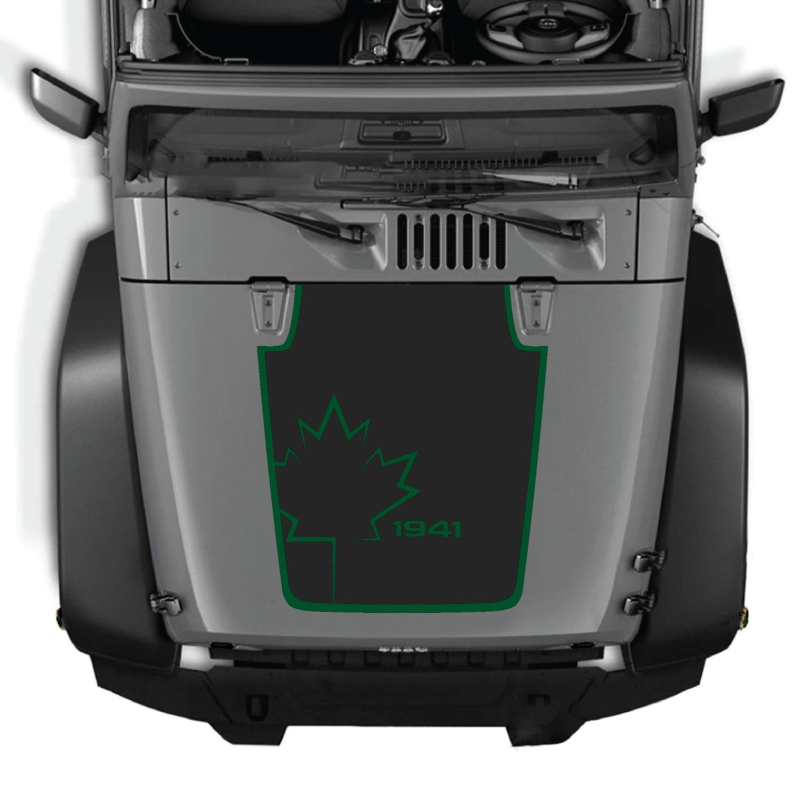 CarCode hood decal for Jeep Wrangler JK/JKU 2007-2018, style #18, shown applied on the vehicle's hood in the image.