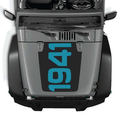 CarCode hood decal for Jeep Wrangler JK/JKU 2007-2018, style #48, displayed on the vehicle's hood in black and gray colors.