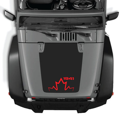 CarCode hood decal for Jeep Wrangler JK/JKU 2007-2018, Style #12, black graphic vinyl decal on hood surface.