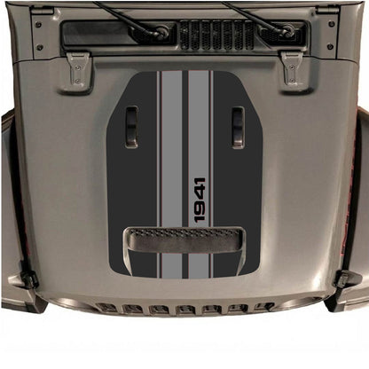 Décalcomanie de capot CarCode pour Jeep Wrangler JL/JLU Rubicon 392 et Gladiator Mojave, style n°08, motif graphique noir et blanc sur le capot