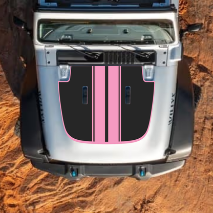 CarCode hood decal for Jeep Wrangler JL, JLU, Gladiator JT, standard hood, style #50, black and gray graphic design