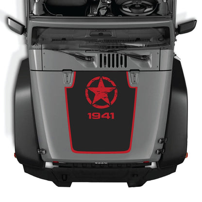 CarCode Jeep Wrangler JK/JKU hood decal in Style #47, black and gray graphic design on vehicle hood, 2007-2018 model.