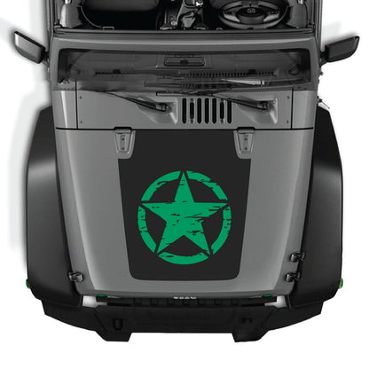 CarCode Jeep Wrangler JK/JKU 2007-2018 hood decal, style #25, black and white graphic design on vehicle hood.