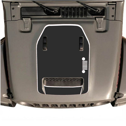 CarCode Jeep Wrangler JL/JLU Rubicon 392 and Gladiator Mojave hood decal in style #57, featuring black and grey graphic design.