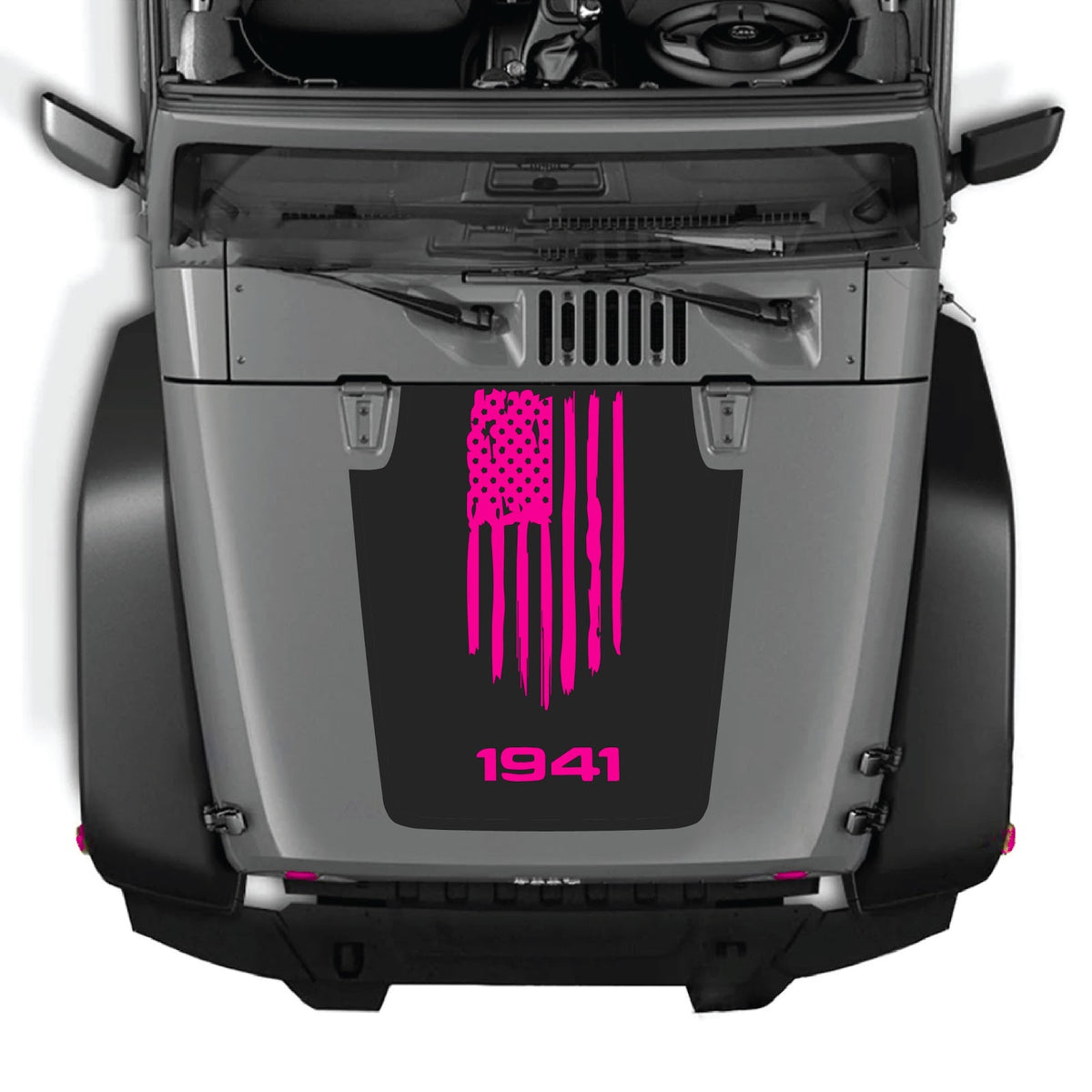 CarCode hood decal for Jeep Wrangler JK/JKU 2007-2018, style #04, black and gray design on vehicle hood