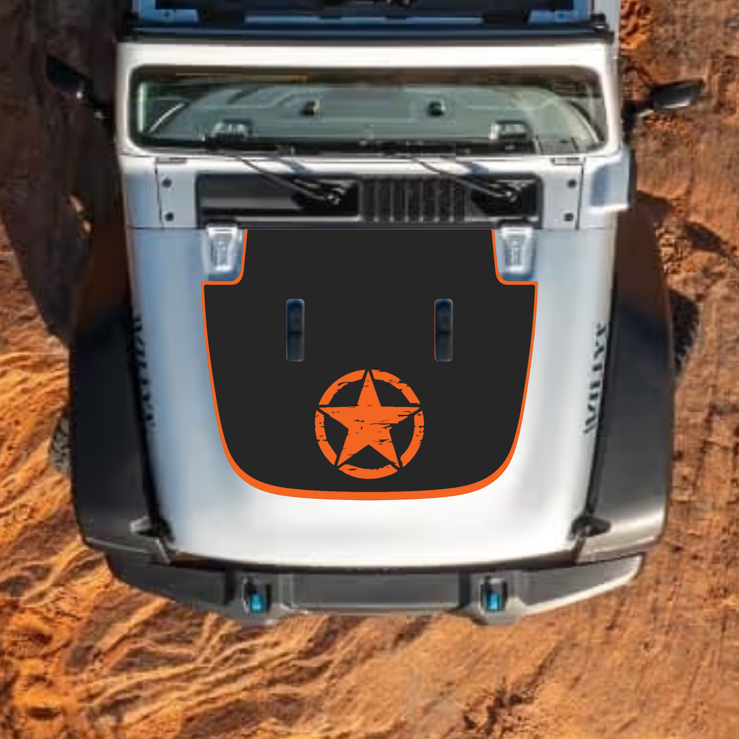 CarCode hood decal for Jeep Wrangler JL and Gladiator JT, stylish number 34 design on standard hood for 2018+ models.