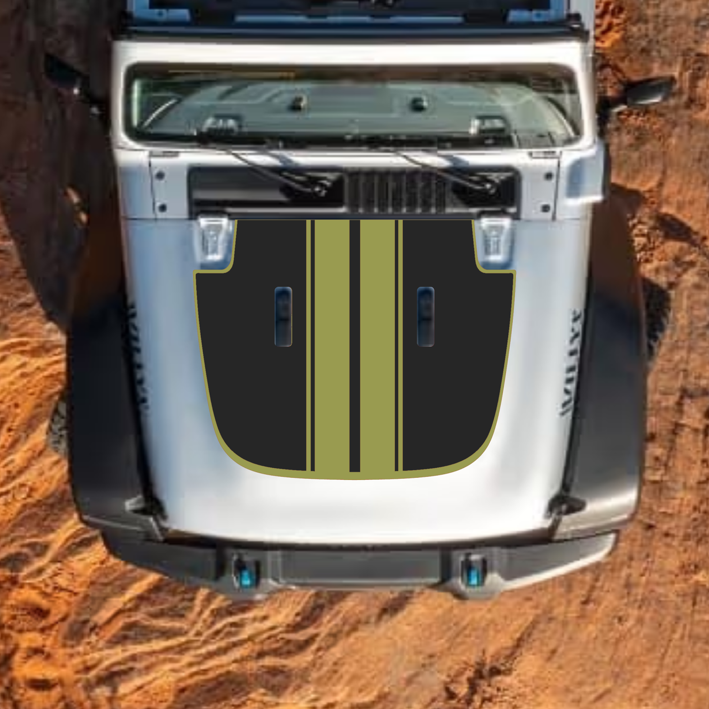 CarCode Jeep Wrangler JL and Gladiator JT hood decal, stylish black graphic for 2018+ models, adds custom look to vehicle hood.