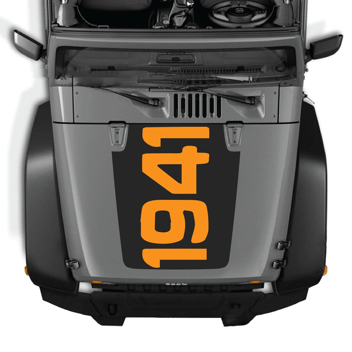 CarCode Jeep Wrangler JK hood decal Style #48, black and gray graphic sticker for 2007-2018 Jeep JK and JKU models.