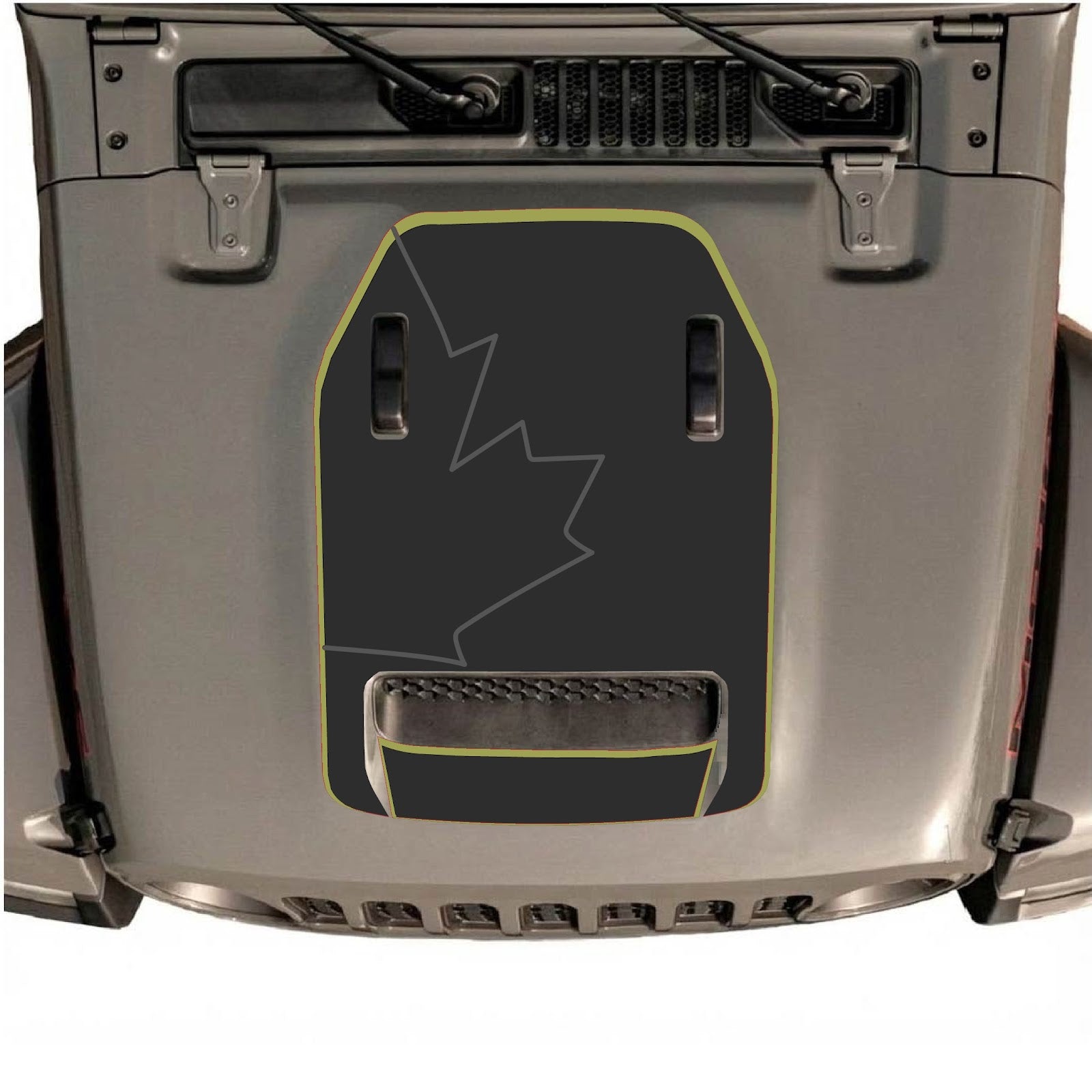 CarCode hood decal for Jeep Wrangler JL/JLU Rubicon 392 and JT Gladiator Mojave 2020-2026, style #82, shown on vehicle hood.