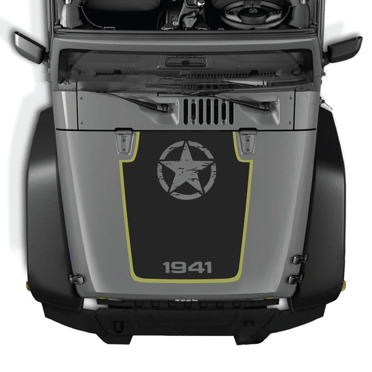Jeep Wrangler JK/JKU hood decal by CarCode, stylish #94 design in black and white, applied on the vehicle's hood.