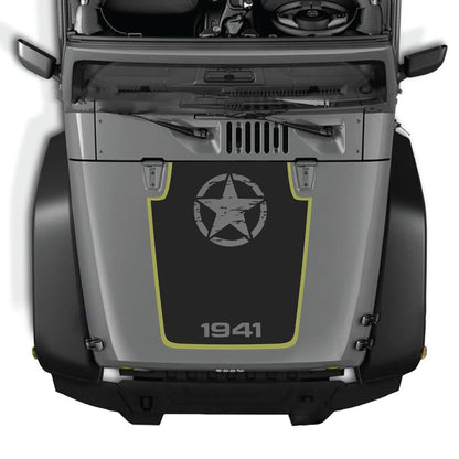 Jeep Wrangler JK/JKU hood decal by CarCode, stylish #94 design in black and white, applied on the vehicle's hood.