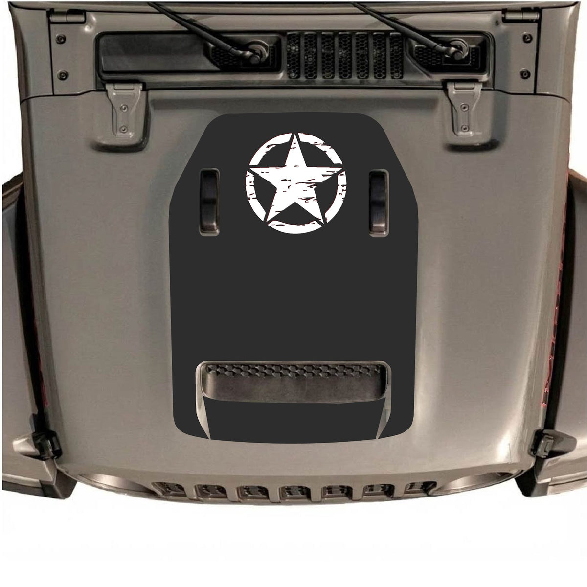 CarCode autocollant de capot pour Jeep Wrangler JL/JLU Rubicon 392 et JT Gladiator Mojave 2020-2026, style n°42, présenté sur le capot du véhicule.