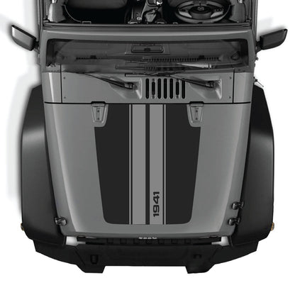 Jeep Wrangler JK/JKU hood decal by CarCode, style #01, black graphic design on vehicle's hood for 2007-2018 models.