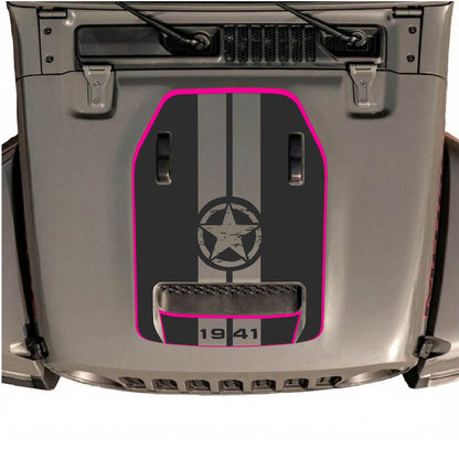 CarCode hood decal for Jeep Wrangler JL/JLU Rubicon 392 and JT Gladiator Mojave 2020-2026, style #70, shown on vehicle hood.