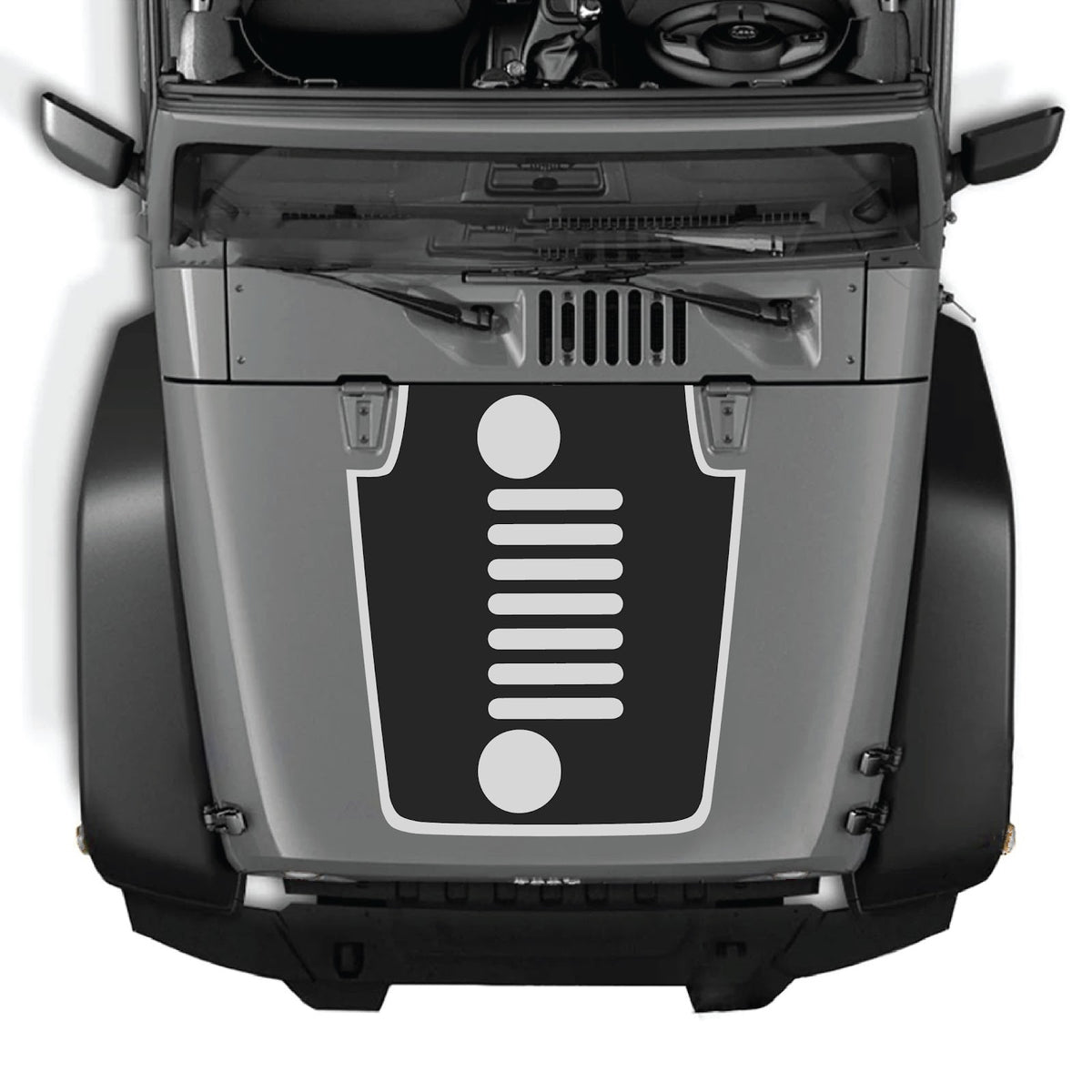 Jeep Wrangler JK/JKU 2007-2018 hood decal by CarCode, style #50, featuring a sleek, custom graphic design on the vehicle's hood.