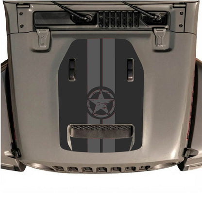 CarCode hood decal for Jeep Wrangler JL/JLU Rubicon 392 and JT Gladiator Mojave, style #10, black graphic applied on vehicle hood