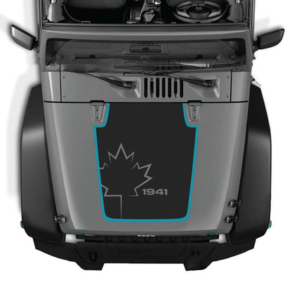 CarCode hood decal for Jeep Wrangler JK/JKU 2007-2018, style #72, shown installed on vehicle hood.