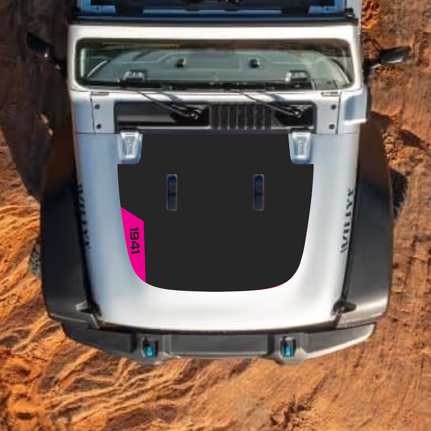 Jeep Wrangler JL and Gladiator JT hood decal by CarCode, stylish #43 design on standard hood for 2018+ models.