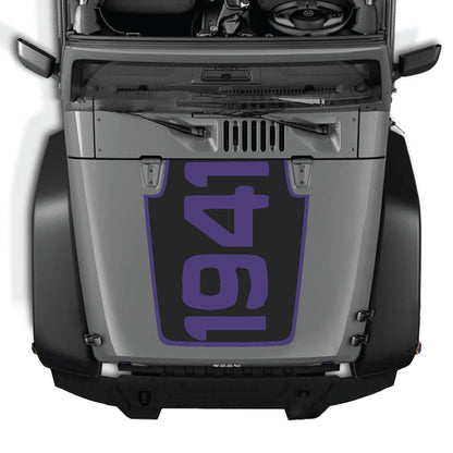 Jeep Wrangler JK/JKU hood decal by CarCode, style #49, black graphic design on silver hood, suitable for 2007-2018 models.