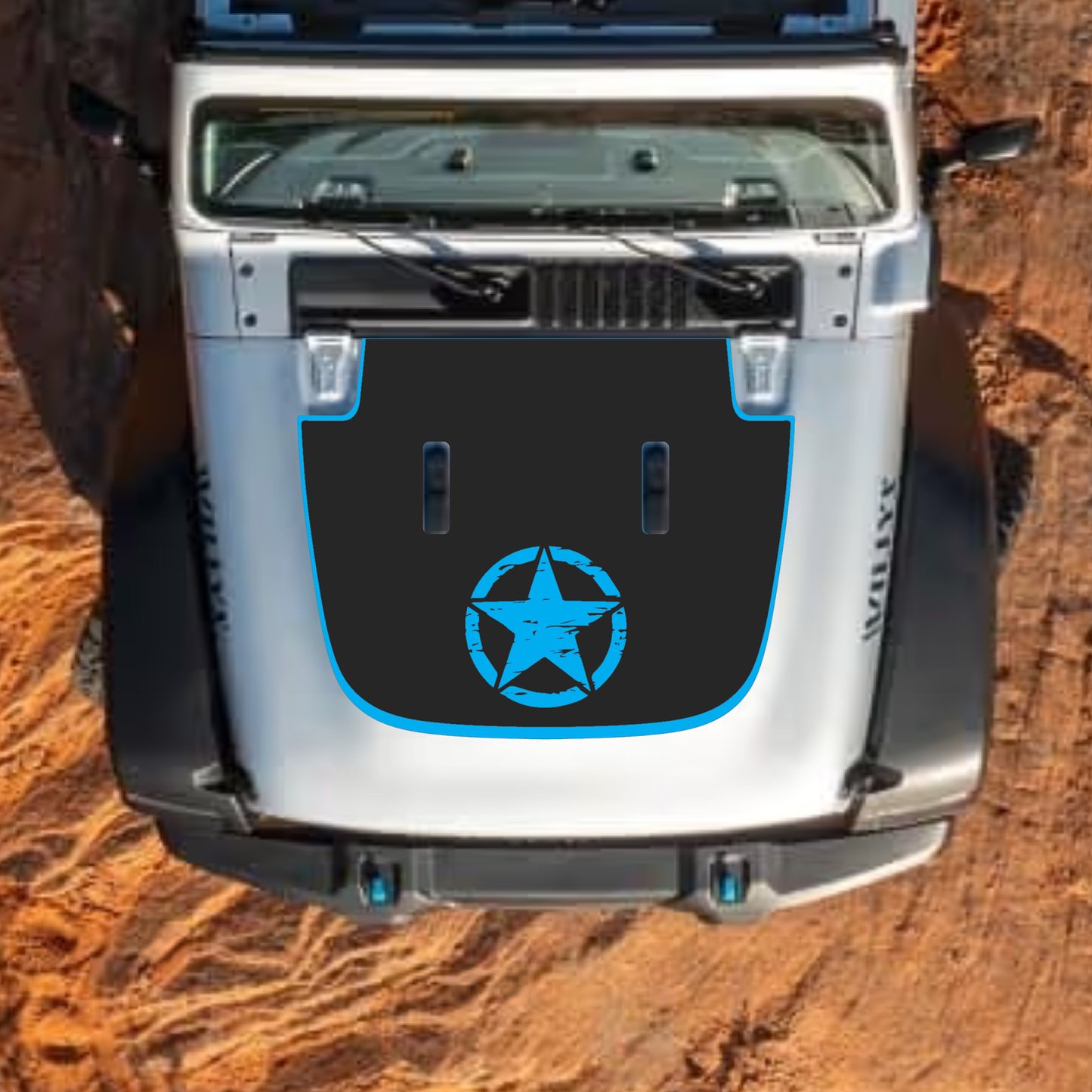 CarCode hood decal for Jeep Wrangler JL and Gladiator JT, stylish #34 design on standard hood, fits 2018+ models.