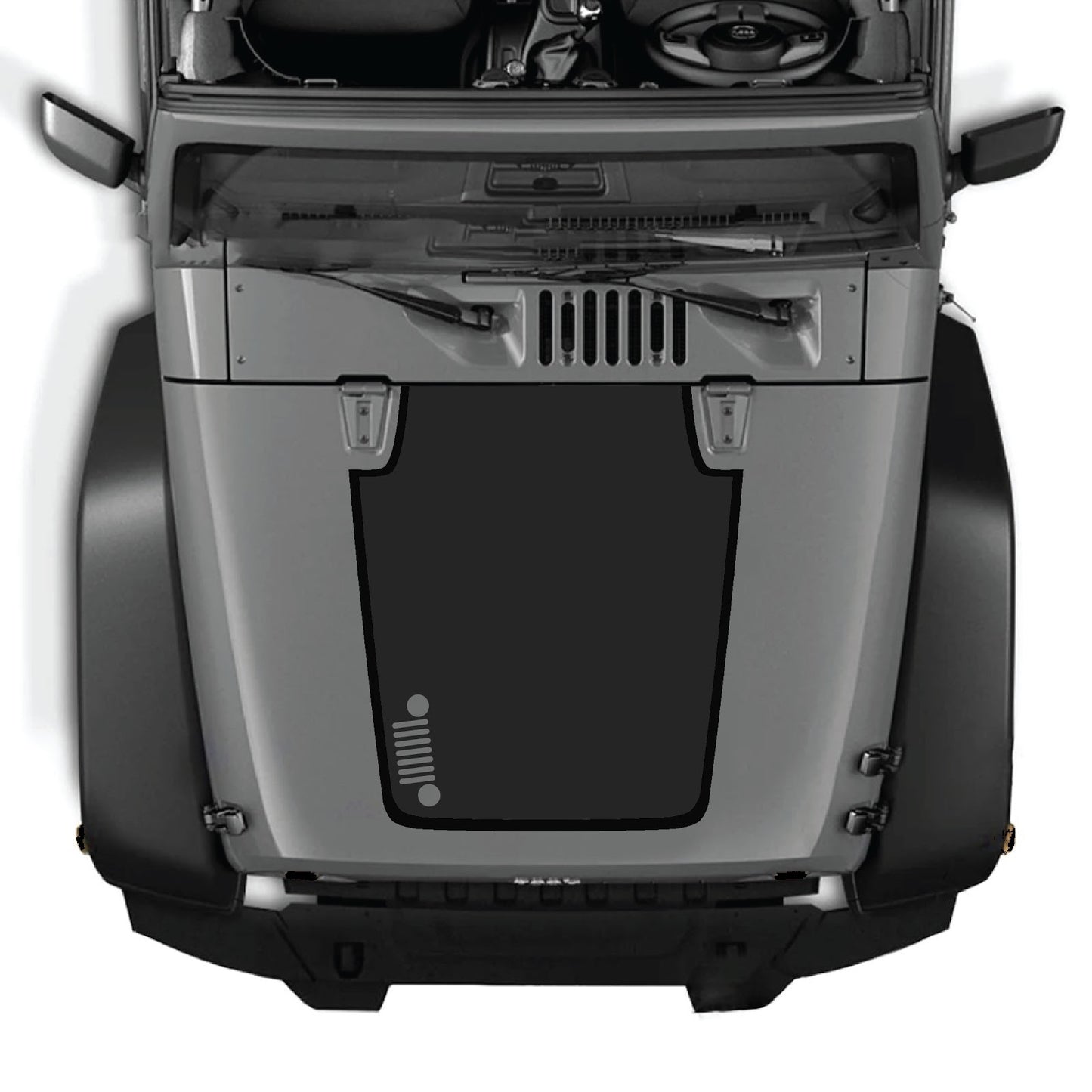 CarCode hood decal for Jeep Wrangler JK/JKU 2007-2018, style #81, shown installed on the vehicle's hood with bold design details.