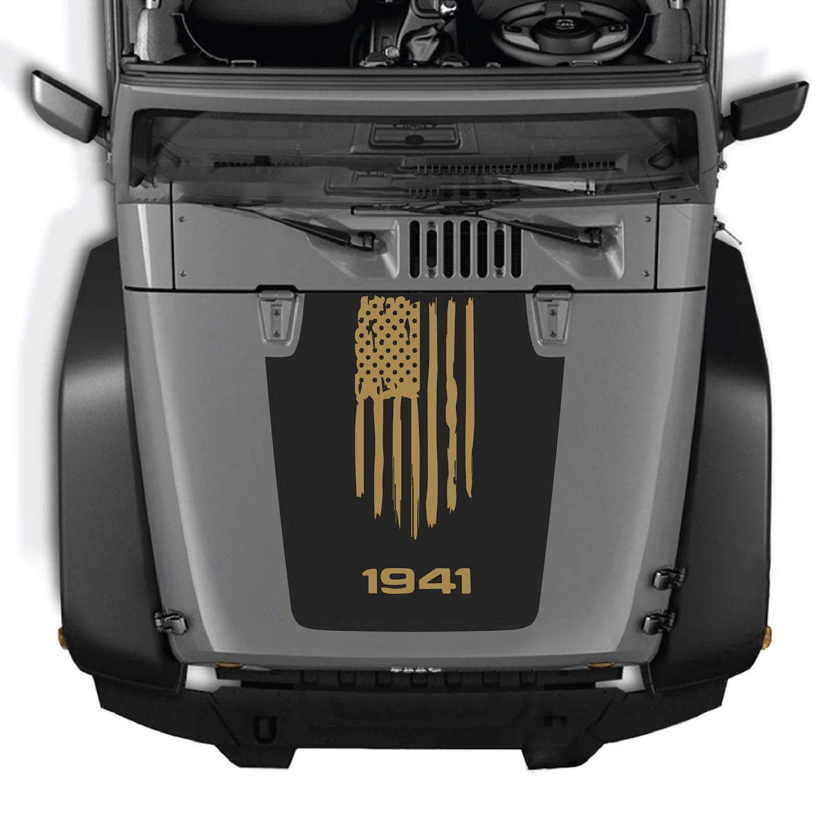 CarCode Jeep Wrangler JK/JKU hood decal in style #04, black graphic design on the vehicle's hood.
