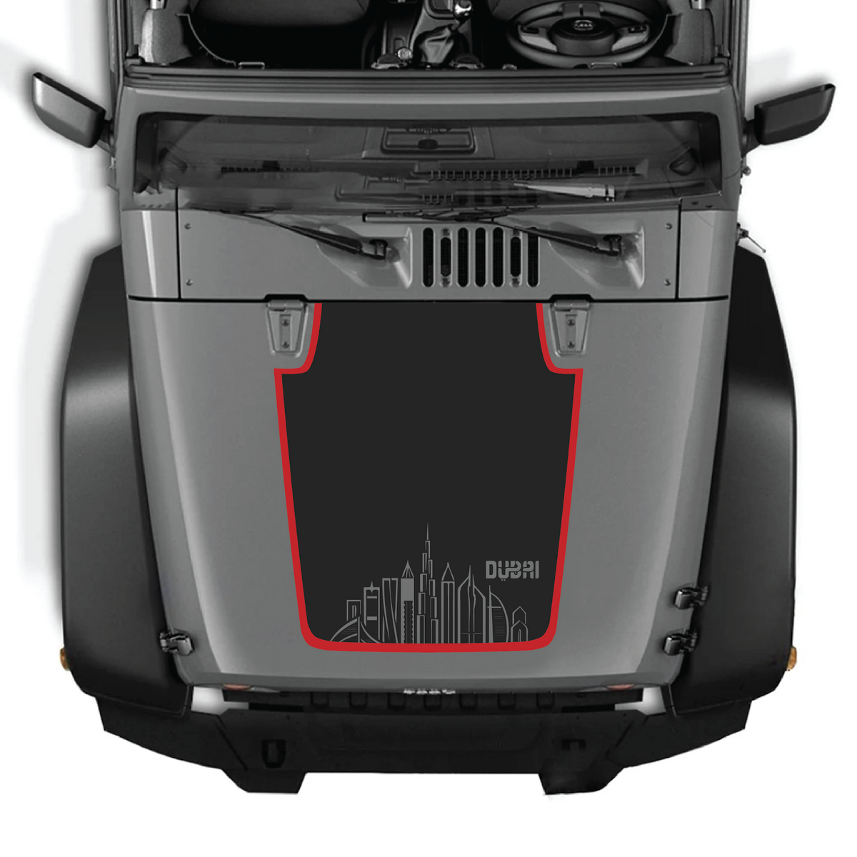 CarCode Jeep Wrangler JK/JKU hood decal Style #77, black graphic sticker for 2007-2018 Jeep Wrangler exterior customization