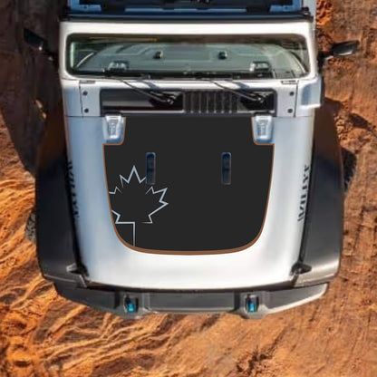 CarCode Jeep Wrangler JL and Gladiator JT hood decal in style #80, featuring bold black and gray graphic design on standard hood