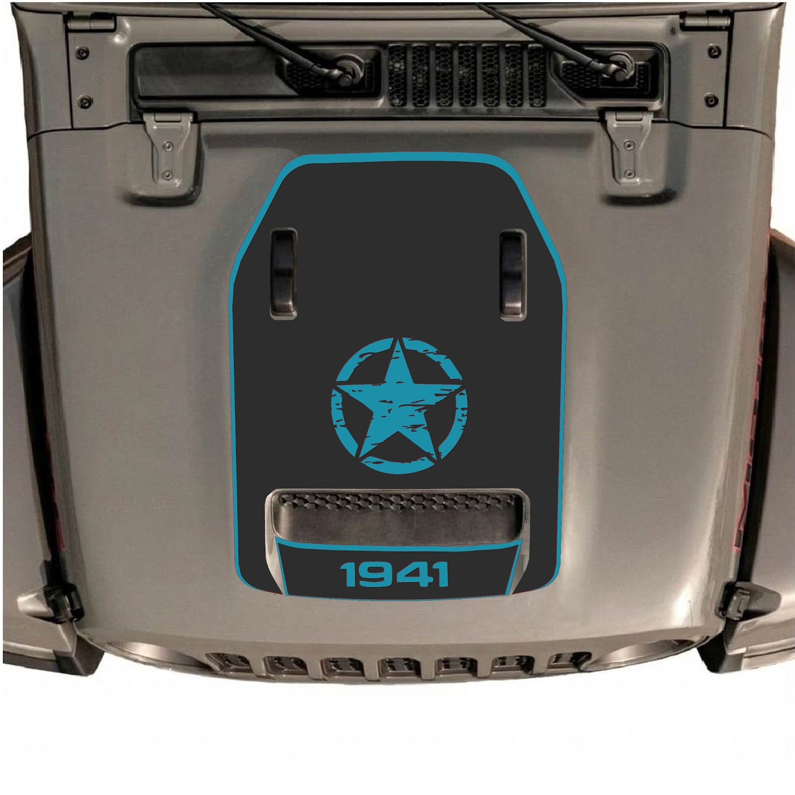 CarCode Jeep Wrangler JL/JLU Rubicon 392 and Gladiator Mojave hood decal, style #43, with bold graphic design on vehicle hood.