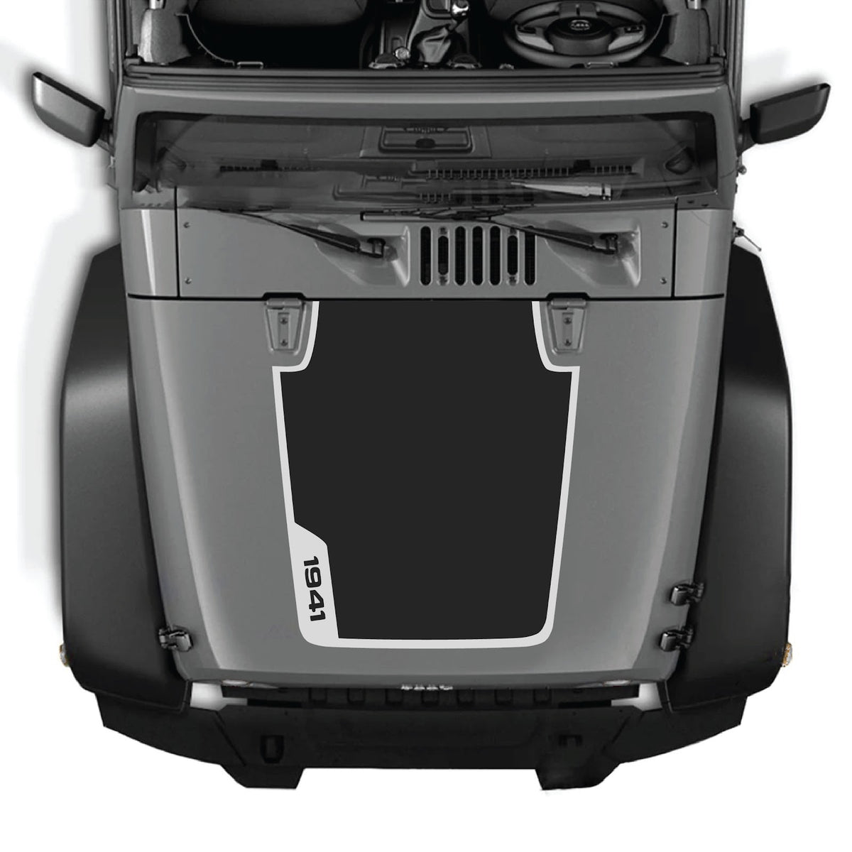 CarCode Jeep Wrangler JK/JKU hood decal style #38, black graphic sticker designed for 2007-2018 Jeep models.