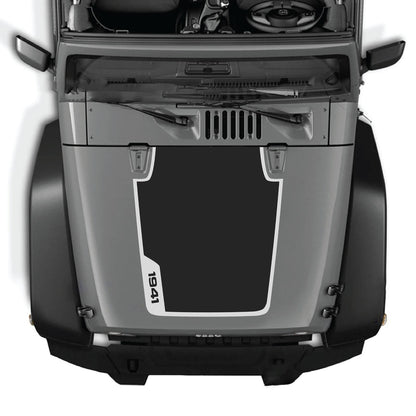CarCode Jeep Wrangler JK/JKU hood decal style #38, black graphic sticker designed for 2007-2018 Jeep models.