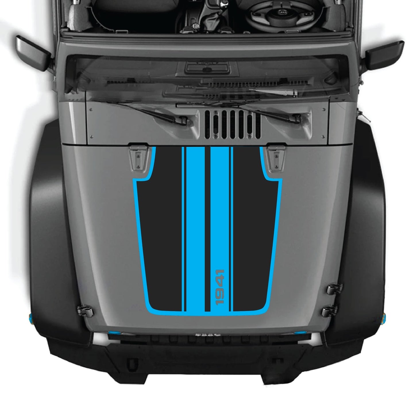 CarCode Jeep Wrangler JK/JKU hood decal, Style #66, black and white graphic design on the vehicle's hood.
