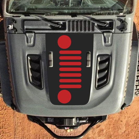 CarCode Jeep Wrangler JL and Gladiator JT hood decal in style #62, black graphic design on hood for 2018+ models.