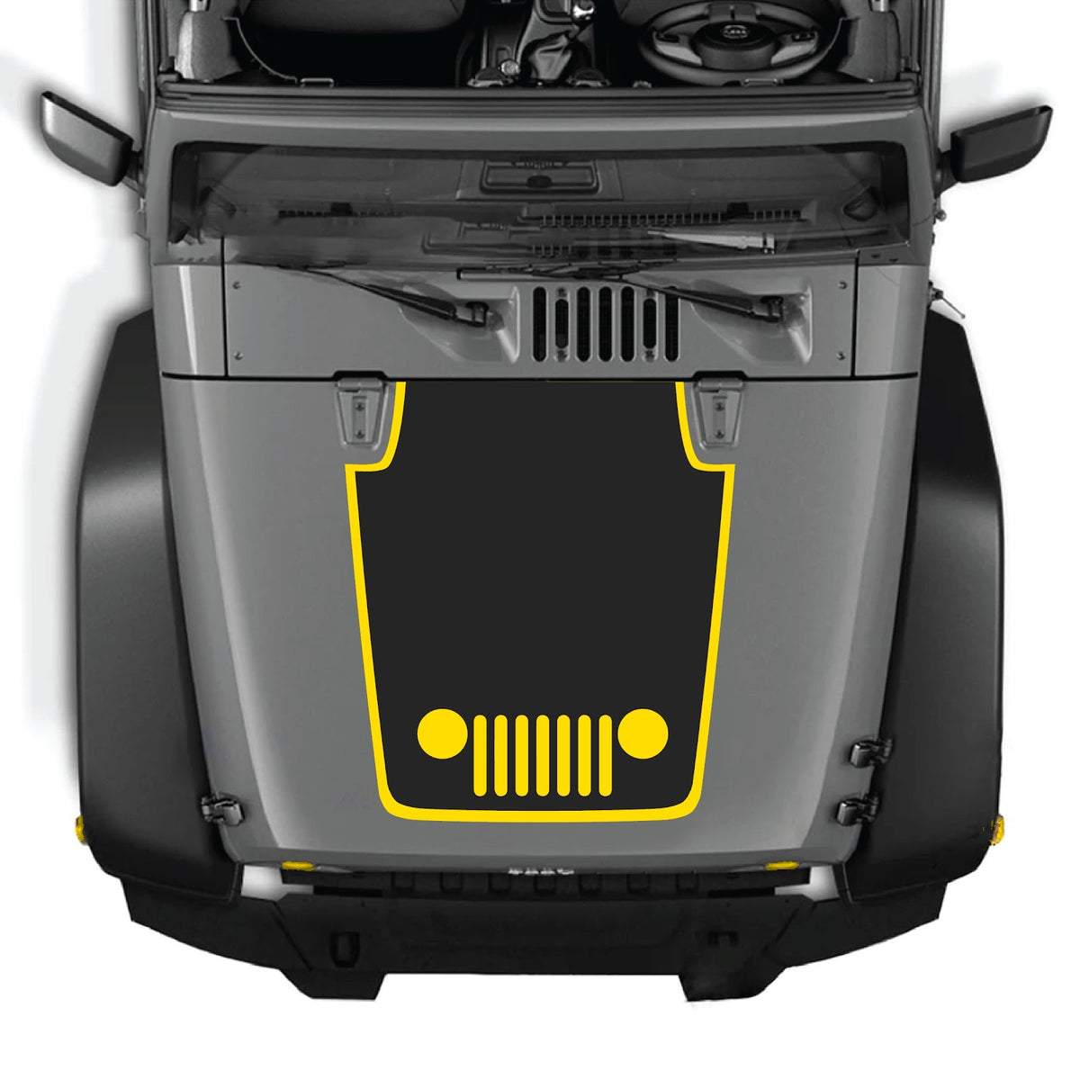 CarCode Jeep Wrangler JK/JKU hood decal in style #32, black graphic design on vehicle hood, 2007-2018 model year.