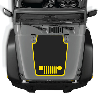 CarCode Jeep Wrangler JK/JKU hood decal in style #32, black graphic design on vehicle hood, 2007-2018 model year.