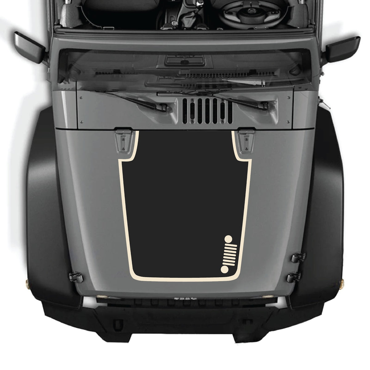 CarCode Jeep Wrangler JK hood decal style #40, black graphic sticker for 2007-2018 Jeep JK and JKU models.