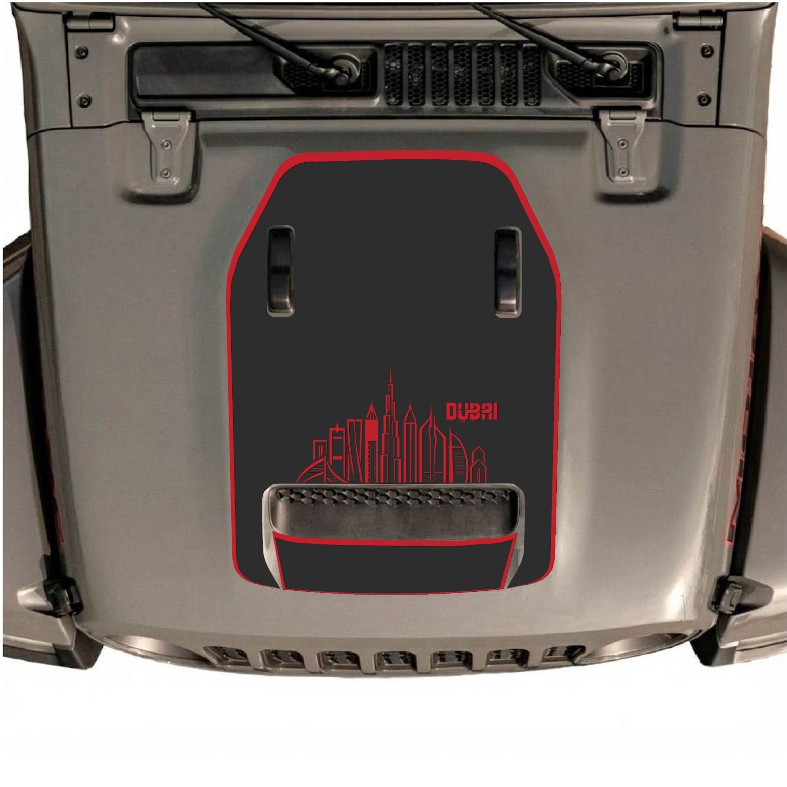 CarCode hood decal for Jeep Wrangler JL/JLU Rubicon 392 and JT Gladiator Mojave 2020-2026, style #13, shown on vehicle hood