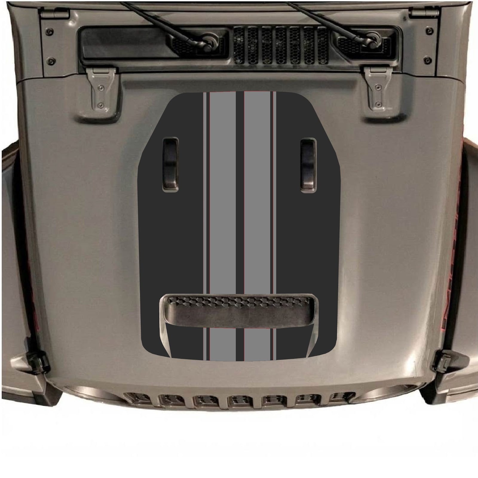 CarCode hood decal for Jeep Wrangler JL/JLU Rubicon 392 and JT Gladiator Mojave 2020-2026, style #12, shown on vehicle hood.