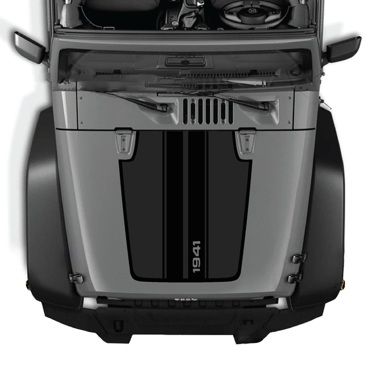 CarCode Jeep Wrangler JK/JKU hood decal style #66, black graphic sticker for 2007-2018 Jeep Wrangler models.