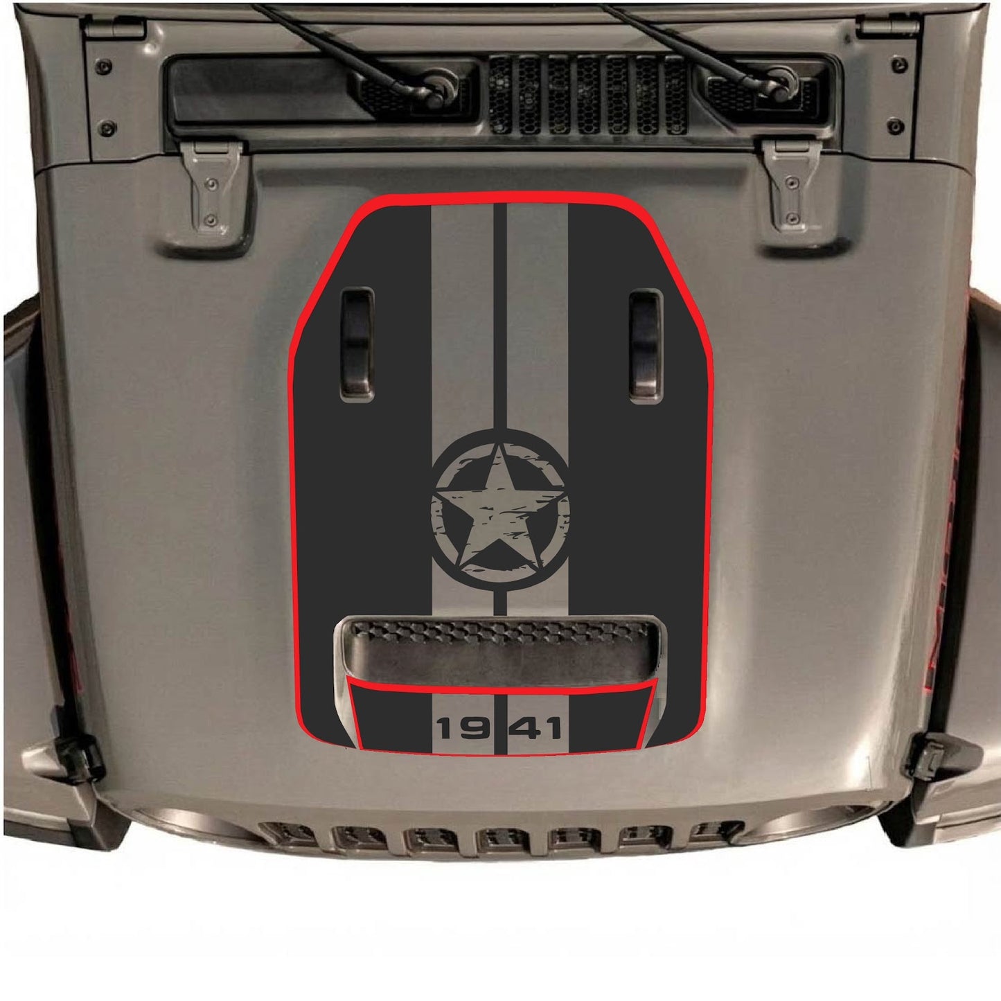 CarCode hood decal for Jeep Wrangler JL/JLU Rubicon 392 and JT Gladiator Mojave, style #70, featuring bold graphic design on the hood.