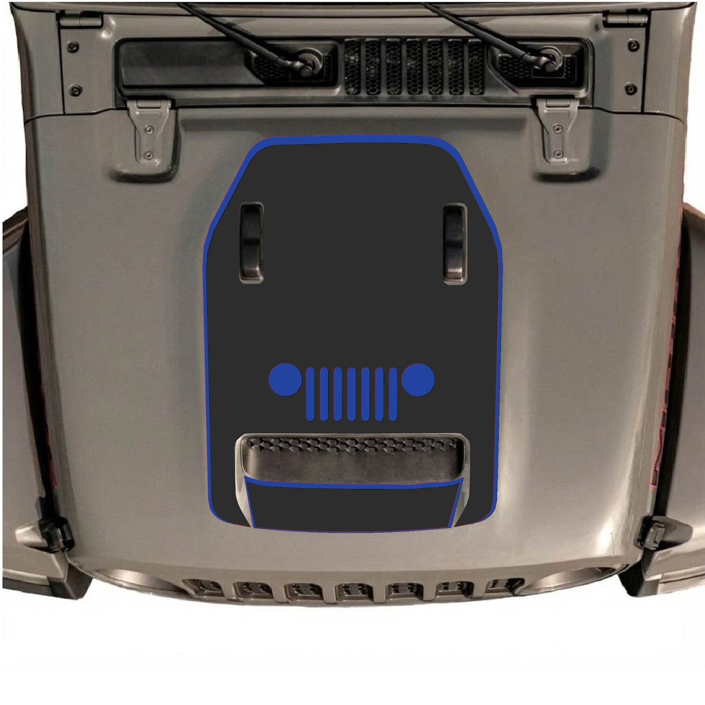 CarCode hood decal for Jeep Wrangler JL/JLU Rubicon 392 and Gladiator Mojave, style #49, in black and gray design on vehicle hood.