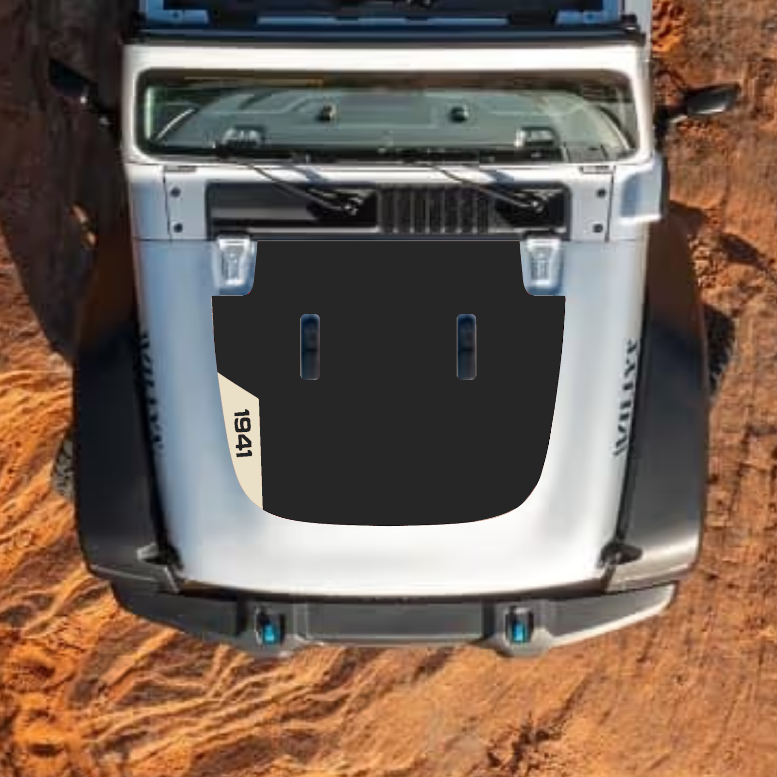 CarCode hood decal for Jeep Wrangler JL and Gladiator JT, stylish design for 2018+ models on standard Jeep hood.