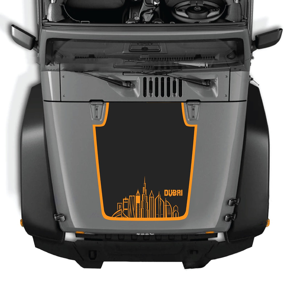 CarCode hood decal for Jeep Wrangler JK/JKU 2007-2018, style #24, black graphic design on vehicle hood.