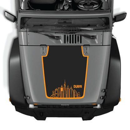 CarCode hood decal for Jeep Wrangler JK/JKU 2007-2018, style #24, black graphic design on vehicle hood.
